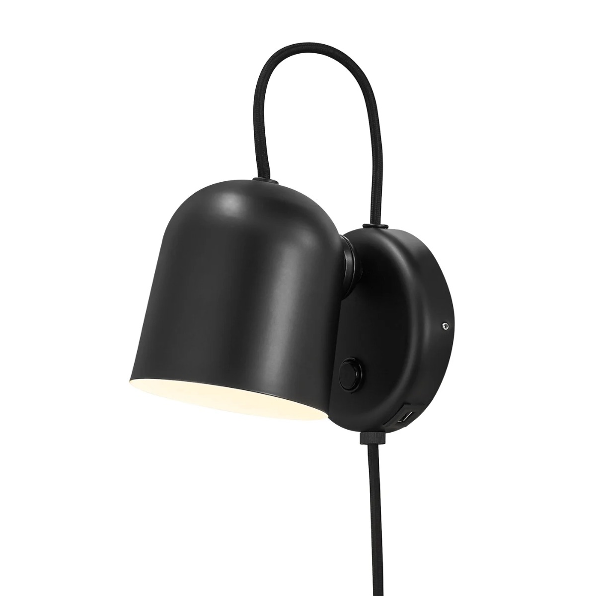 Angle vegglampe med USB - Svart