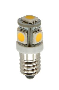 12V E10 mini 0,6W 5 SMD5050 led pære, varmhvit