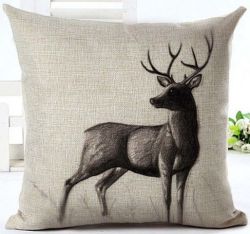 Putetrekk 45x45 lin, Kronhjort, mørk, modell 13