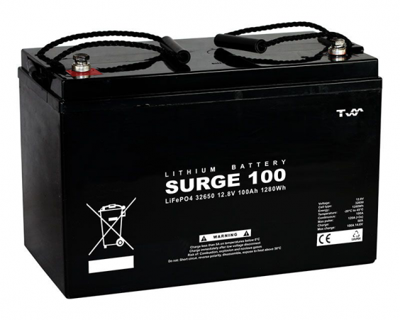Lithium Batteri: LiFePo4 12V 100Ah, Surge, BLUETOOTH