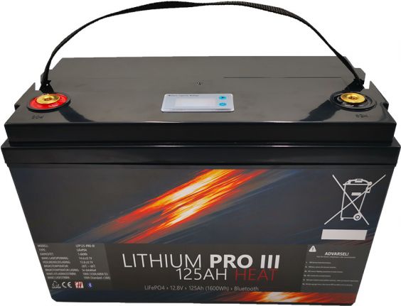 Lithium Batteri: LiFePo4 12V 125Ah, BT, HEAT, Pro III