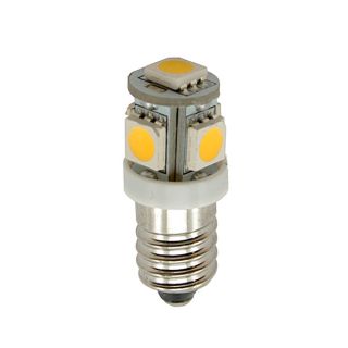 12V E10 mini 0,6W 5 SMD5050 led pære, varmhvit