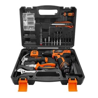 Verktøysett for hjemmet, med oppladbar batteridrill