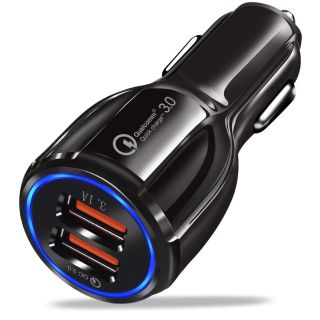 Dobbel USB lader for sigarettenner, Hurtiglader QC 3.0