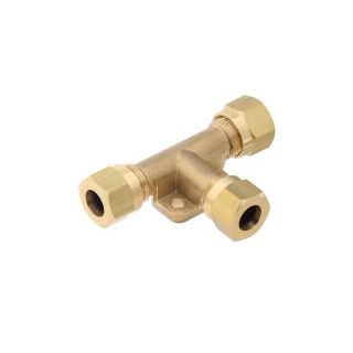 Gass T-stykke 3/8" - 3/8" - 3/8" med veggfeste