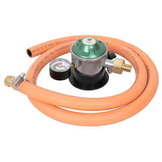 Gassregulator med slange, slangeklemmer og manometer
