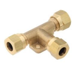 Gass T-stykke 3/8" - 3/8" - 3/8" med veggfeste